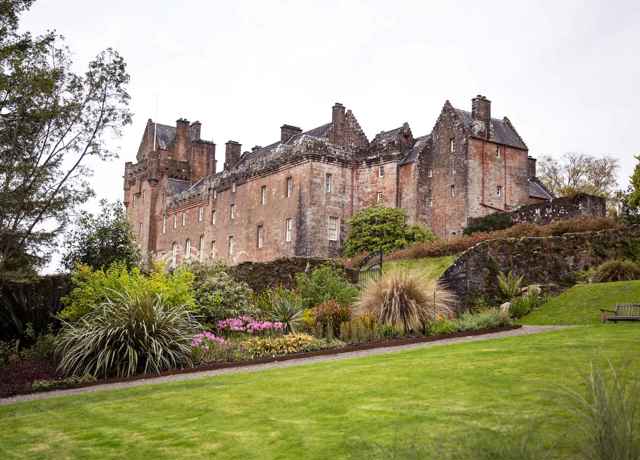 Brodick Castle and gardens with colourful plants. Arran.