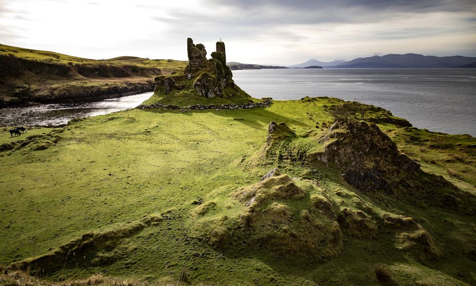 The ruins of Castle Coeffin, perched looking out to sea. Lismore.