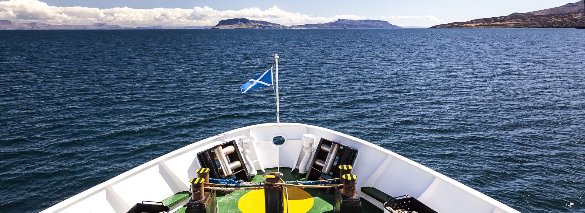 The bow of the ferry as it travels on the Small Isles route