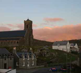 An eveing view of the village of Castlebay, Barra.